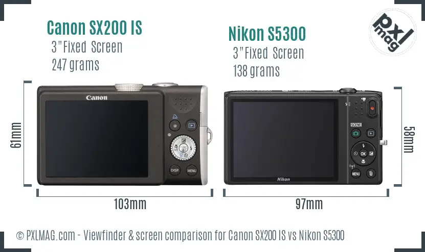 Canon SX200 IS vs Nikon S5300 Screen and Viewfinder comparison