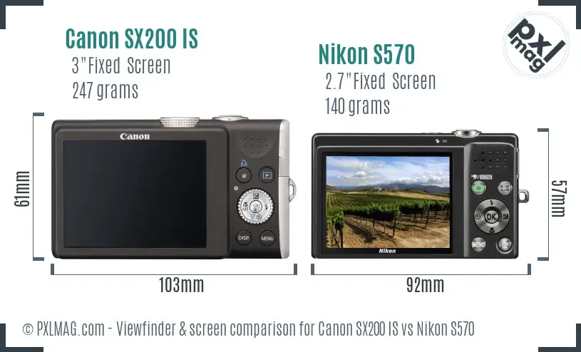 Canon SX200 IS vs Nikon S570 Screen and Viewfinder comparison