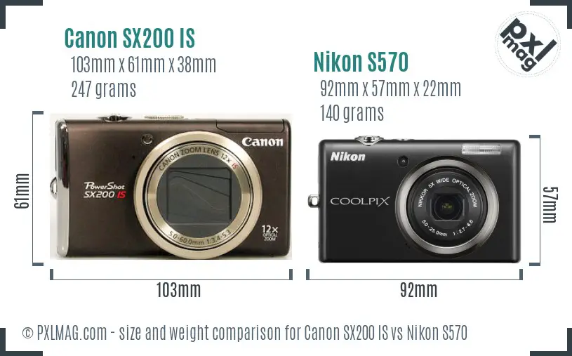 Canon SX200 IS vs Nikon S570 size comparison