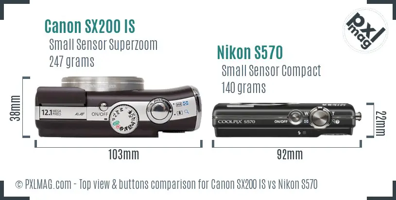 Canon SX200 IS vs Nikon S570 top view buttons comparison