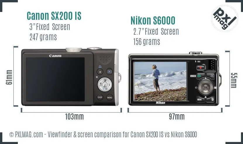 Canon SX200 IS vs Nikon S6000 Screen and Viewfinder comparison