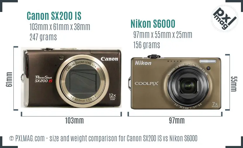 Canon SX200 IS vs Nikon S6000 size comparison