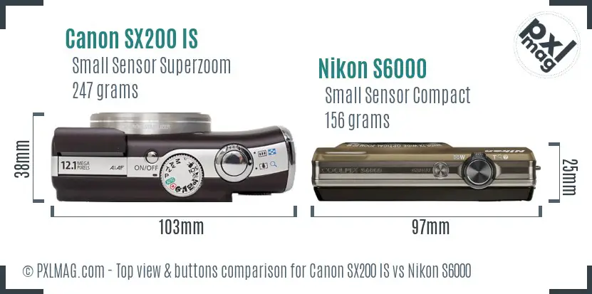 Canon SX200 IS vs Nikon S6000 top view buttons comparison