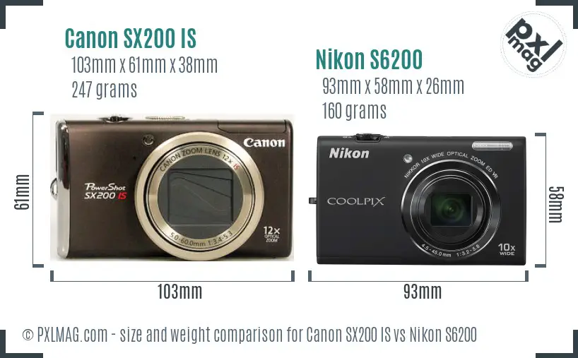Canon SX200 IS vs Nikon S6200 size comparison