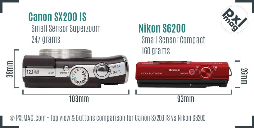 Canon SX200 IS vs Nikon S6200 top view buttons comparison