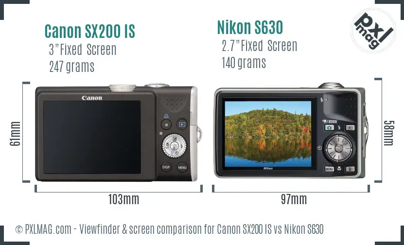 Canon SX200 IS vs Nikon S630 Screen and Viewfinder comparison