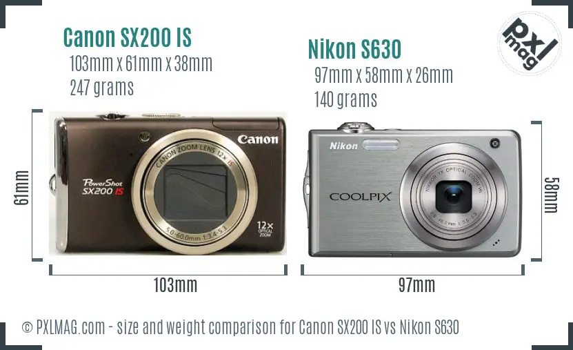 Canon SX200 IS vs Nikon S630 size comparison