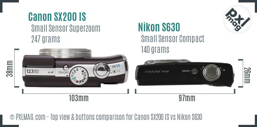 Canon SX200 IS vs Nikon S630 top view buttons comparison