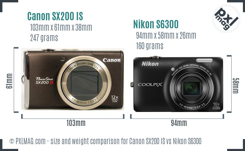 Canon SX200 IS vs Nikon S6300 size comparison
