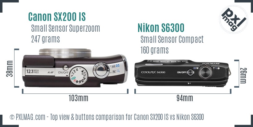 Canon SX200 IS vs Nikon S6300 top view buttons comparison