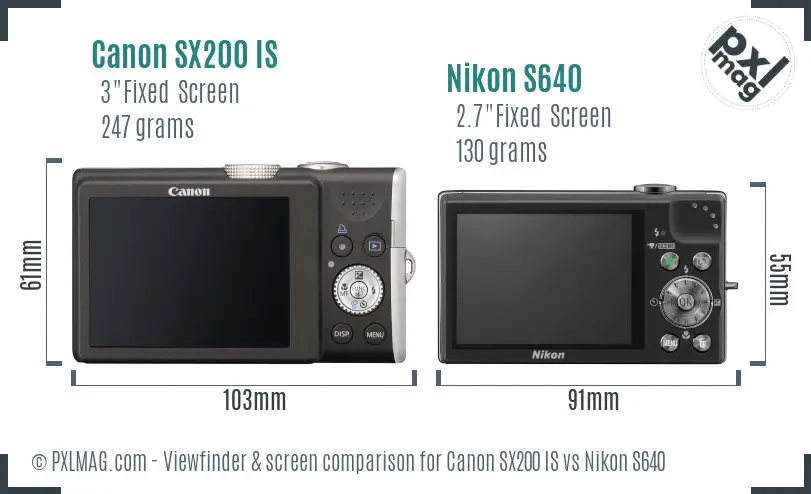 Canon SX200 IS vs Nikon S640 Screen and Viewfinder comparison