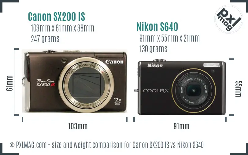 Canon SX200 IS vs Nikon S640 size comparison