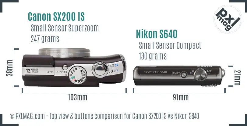 Canon SX200 IS vs Nikon S640 top view buttons comparison