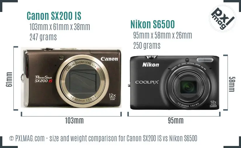 Canon SX200 IS vs Nikon S6500 size comparison