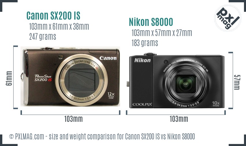 Canon SX200 IS vs Nikon S8000 size comparison Canon SX200 IS vs Nikon S8000 size comparison