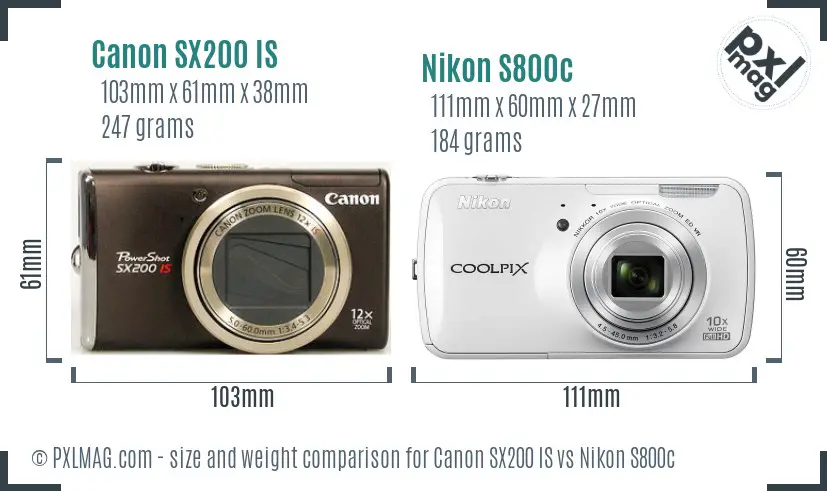 Canon SX200 IS vs Nikon S800c size comparison