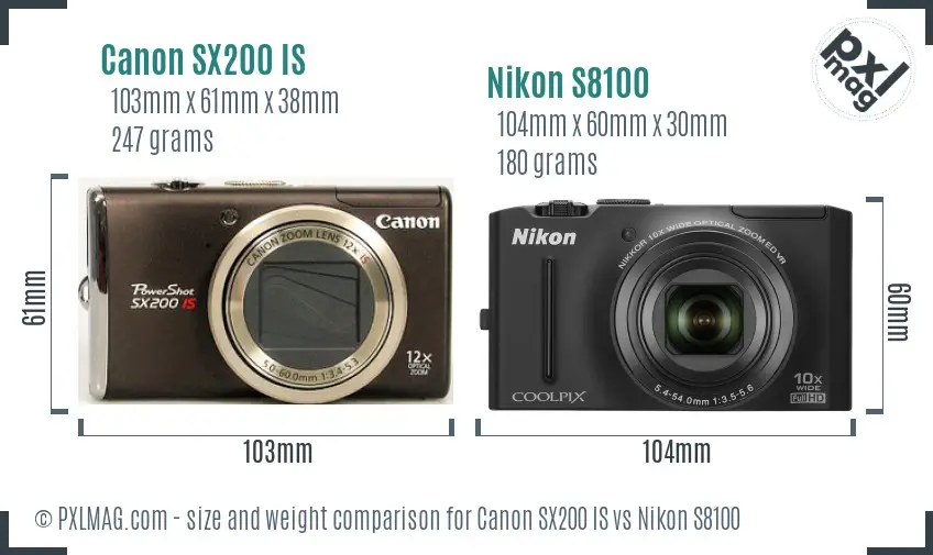Canon SX200 IS vs Nikon S8100 size comparison