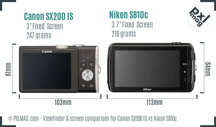 Canon SX200 IS vs Nikon S810c Screen and Viewfinder comparison