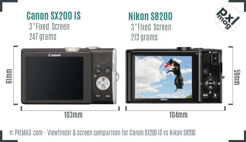 Canon SX200 IS vs Nikon S8200 Screen and Viewfinder comparison
