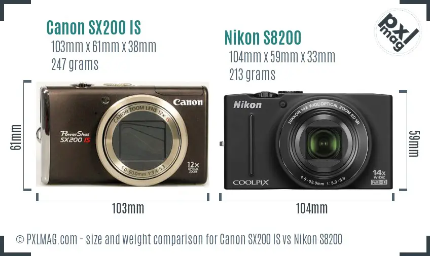 Canon SX200 IS vs Nikon S8200 size comparison
