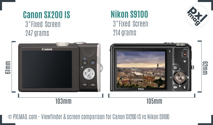 Canon SX200 IS vs Nikon S9100 Screen and Viewfinder comparison