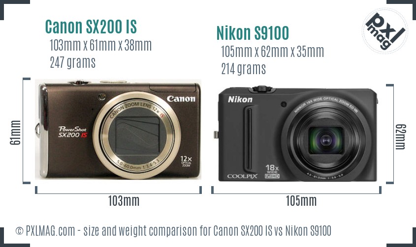 Canon SX200 IS vs Nikon S9100 size comparison