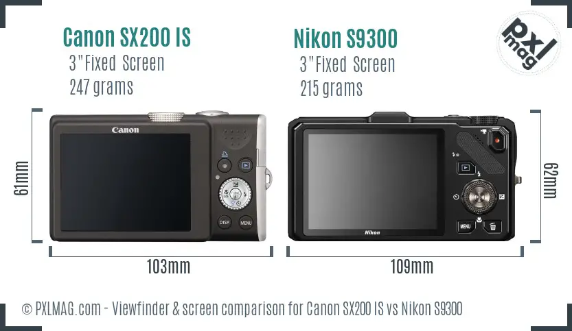 Canon SX200 IS vs Nikon S9300 Screen and Viewfinder comparison