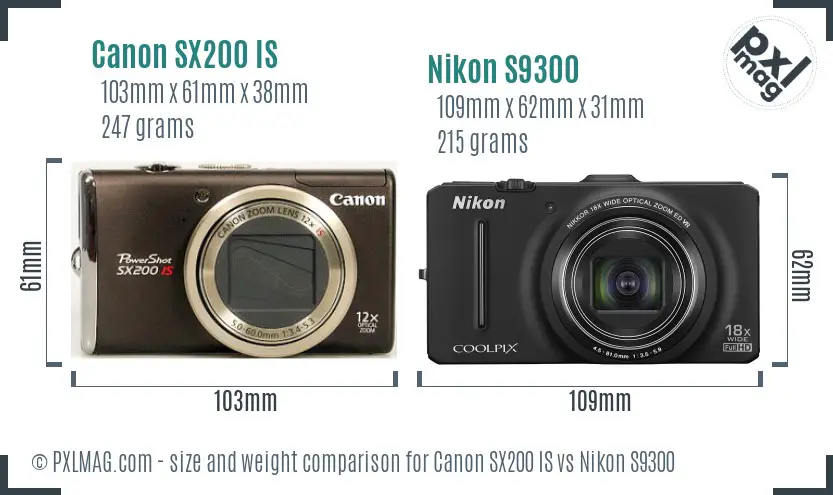 Canon SX200 IS vs Nikon S9300 size comparison