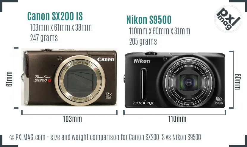 Canon SX200 IS vs Nikon S9500 size comparison Canon SX200 IS vs Nikon S9500 size comparison