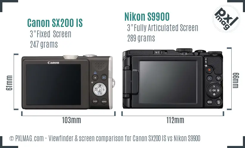 Canon SX200 IS vs Nikon S9900 Screen and Viewfinder comparison