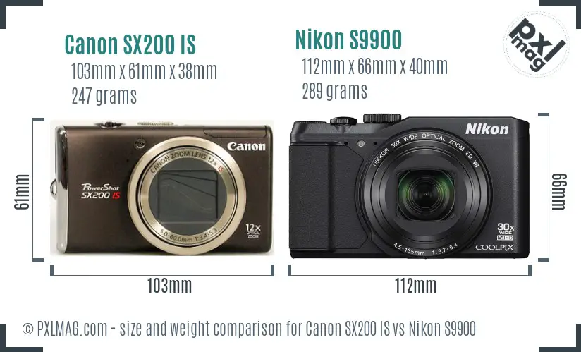 Canon SX200 IS vs Nikon S9900 size comparison