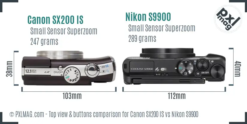 Canon SX200 IS vs Nikon S9900 top view buttons comparison