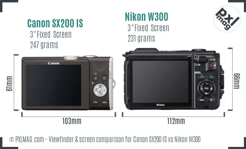 Canon SX200 IS vs Nikon W300 Screen and Viewfinder comparison