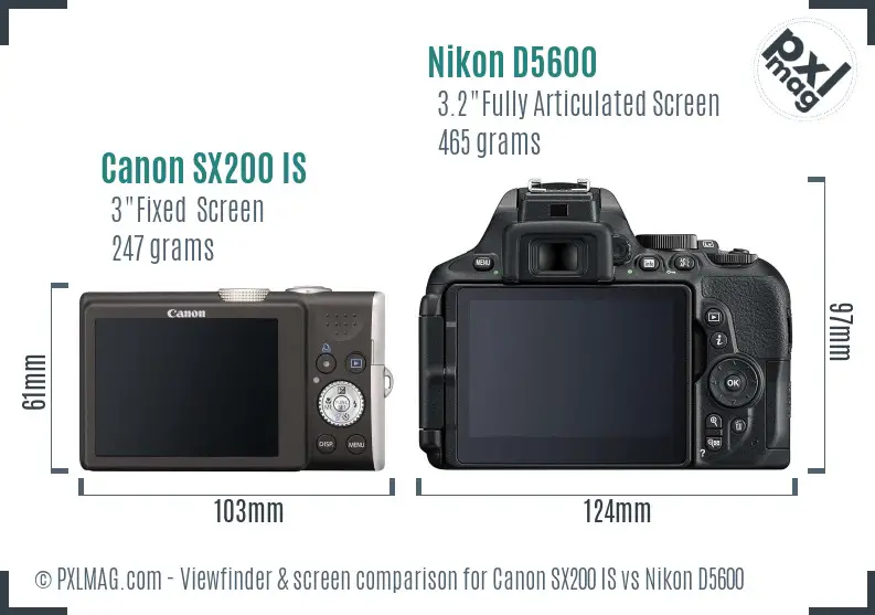 Canon SX200 IS vs Nikon D5600 Screen and Viewfinder comparison