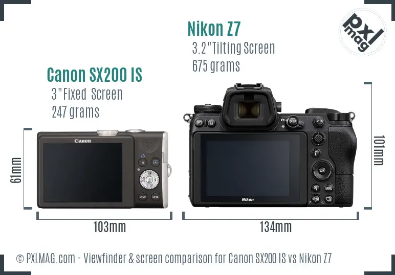 Canon SX200 IS vs Nikon Z7 Screen and Viewfinder comparison