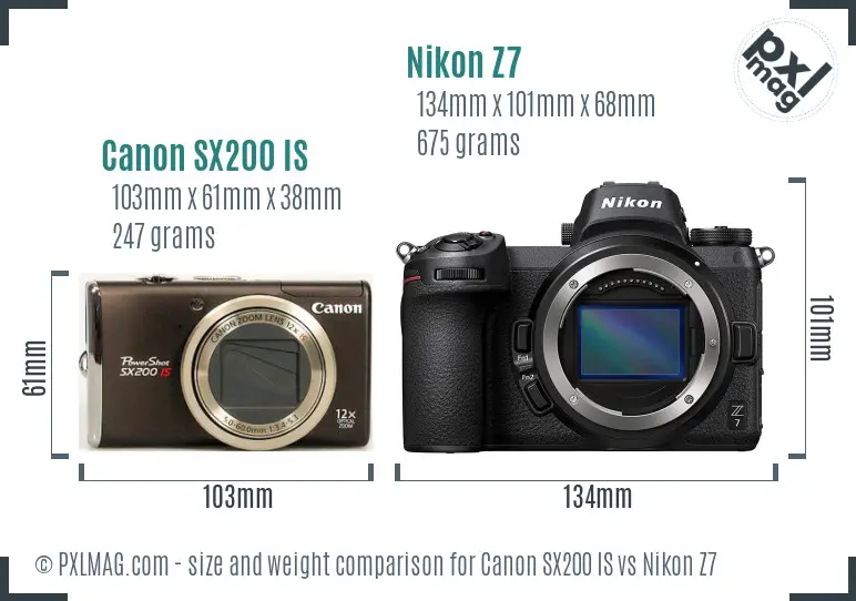 Canon SX200 IS vs Nikon Z7 size comparison