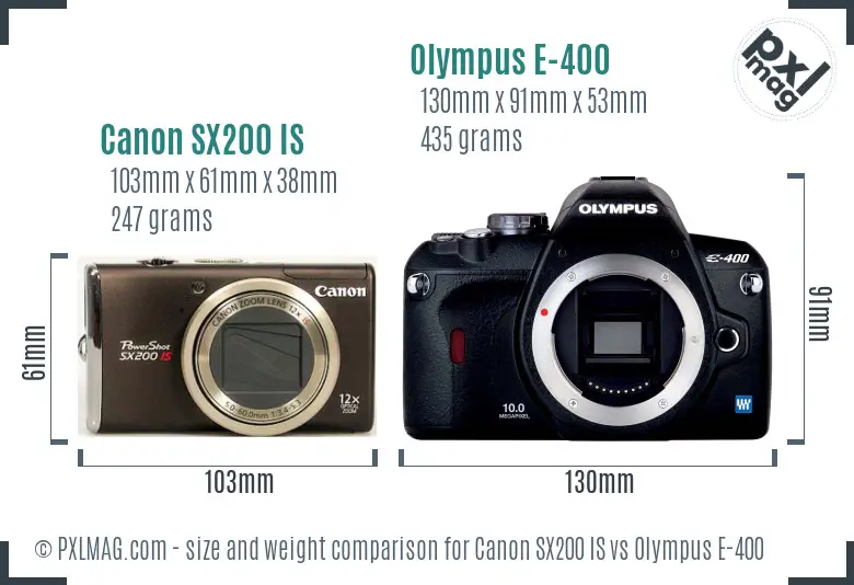 Canon SX200 IS vs Olympus E-400 size comparison