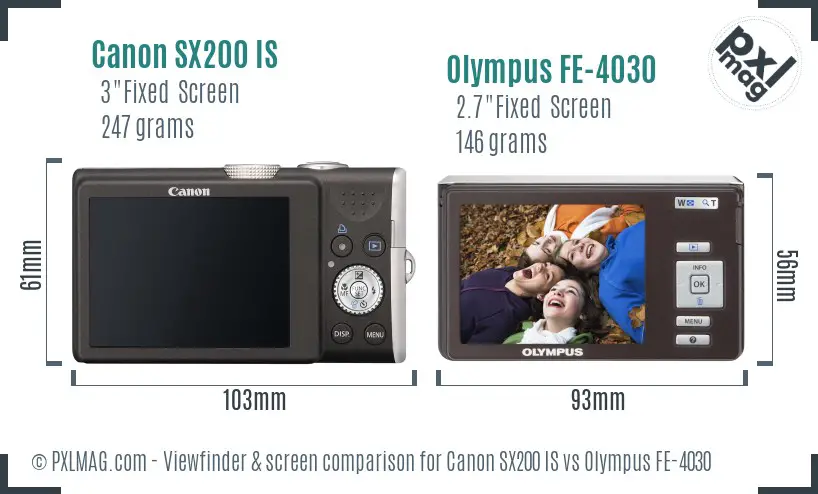 Canon SX200 IS vs Olympus FE-4030 Screen and Viewfinder comparison