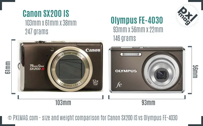 Canon SX200 IS vs Olympus FE-4030 size comparison