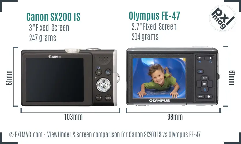 Canon SX200 IS vs Olympus FE-47 Screen and Viewfinder comparison