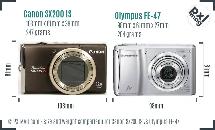 Canon SX200 IS vs Olympus FE-47 size comparison