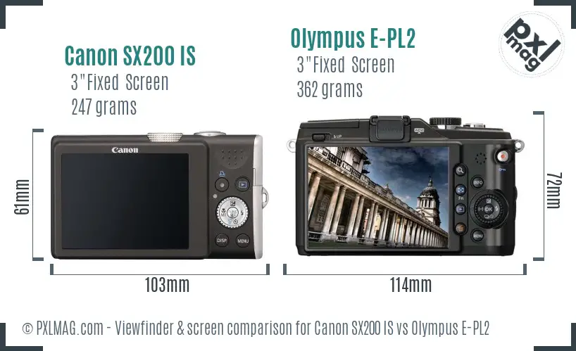 Canon SX200 IS vs Olympus E-PL2 Screen and Viewfinder comparison