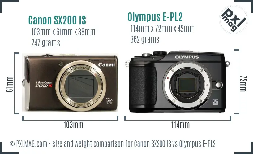 Canon SX200 IS vs Olympus E-PL2 size comparison