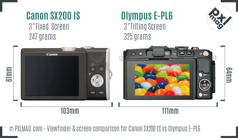 Canon SX200 IS vs Olympus E-PL6 Screen and Viewfinder comparison
