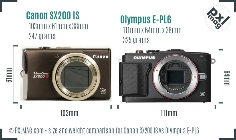 Canon SX200 IS vs Olympus E-PL6 size comparison
