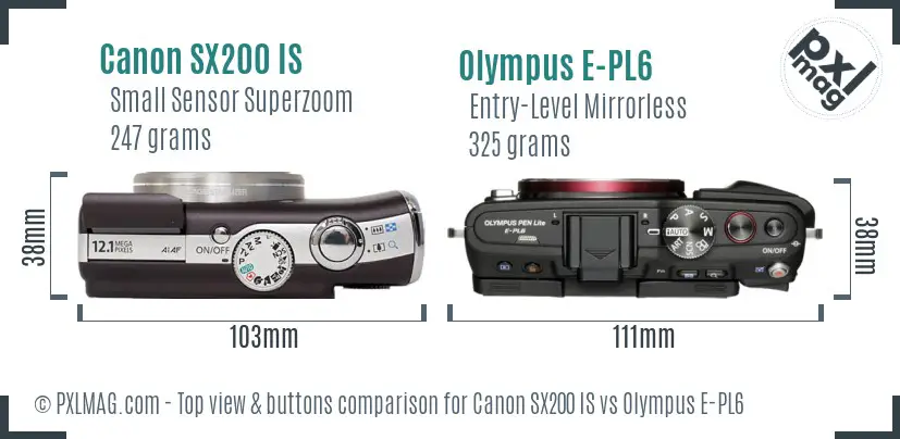 Canon SX200 IS vs Olympus E-PL6 top view buttons comparison