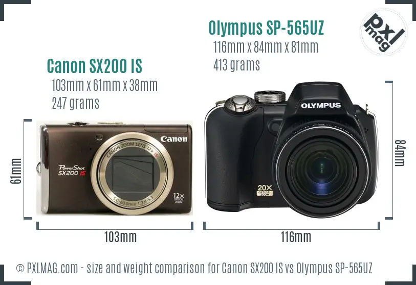 Canon SX200 IS vs Olympus SP-565UZ size comparison