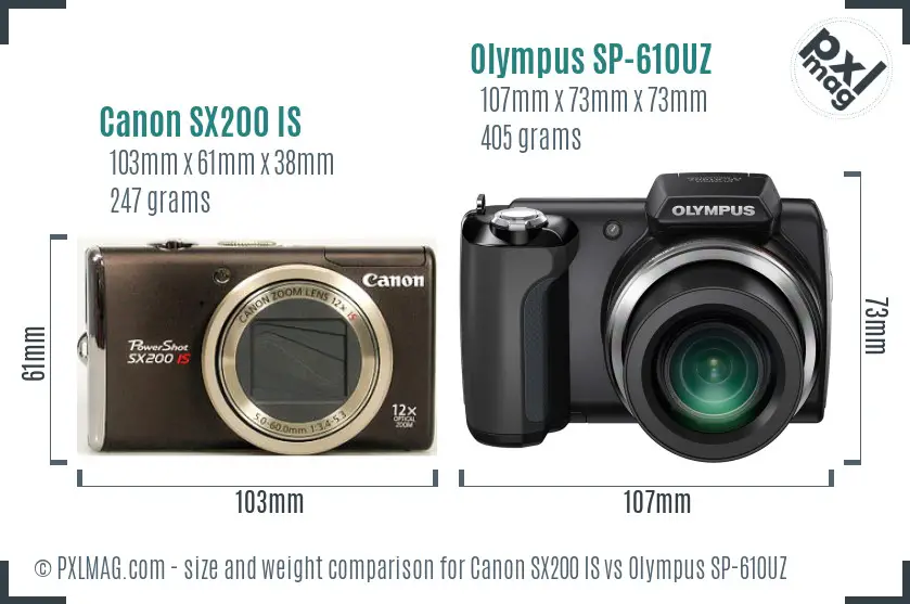 Canon SX200 IS vs Olympus SP-610UZ size comparison