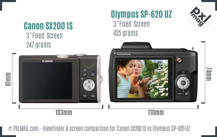 Canon SX200 IS vs Olympus SP-620 UZ Screen and Viewfinder comparison Canon SX200 IS vs Olympus SP-620 UZ Screen and Viewfinder comparison