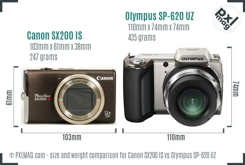 Canon SX200 IS vs Olympus SP-620 UZ size comparison Canon SX200 IS vs Olympus SP-620 UZ size comparison